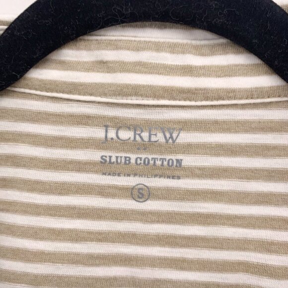 J Crew Slub Cotton Tan Striped Short Sleeve Shirt Size Small - Picture 4 of 6